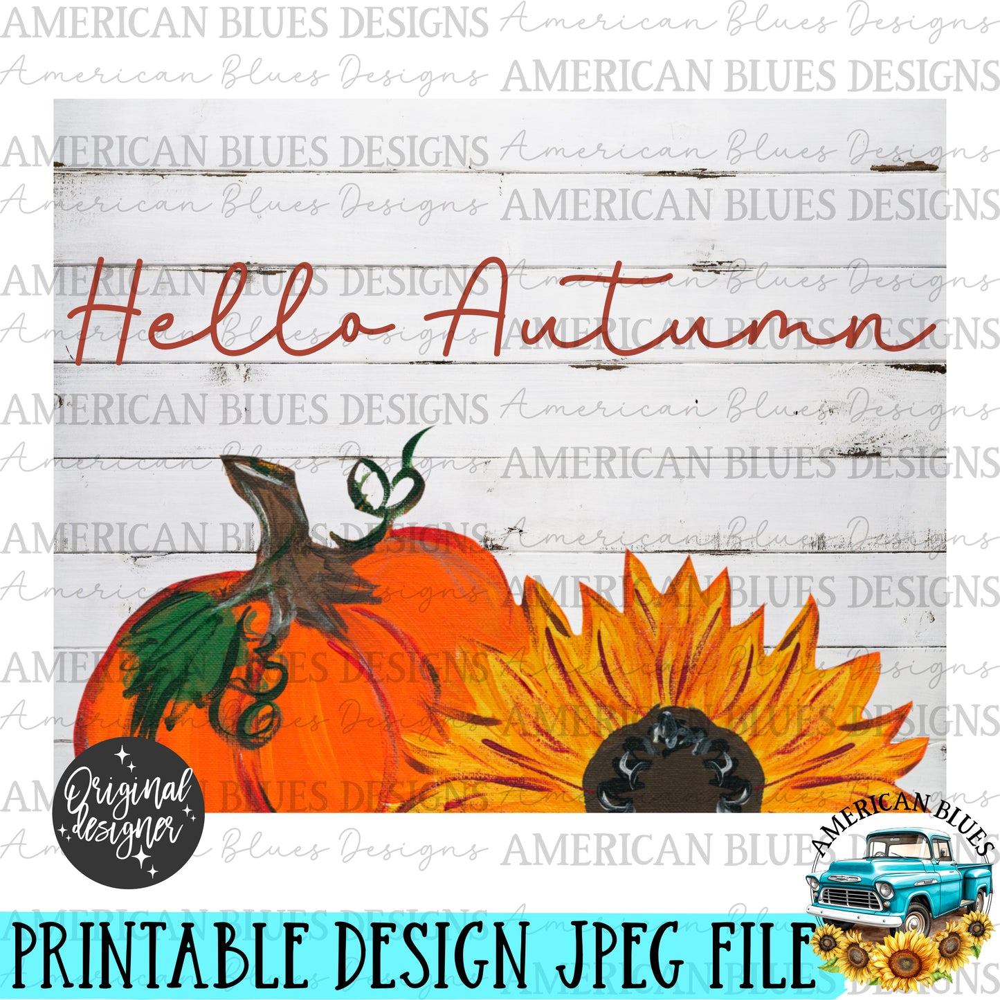 Hello Autumn hand painted printable art | American Blues Designs