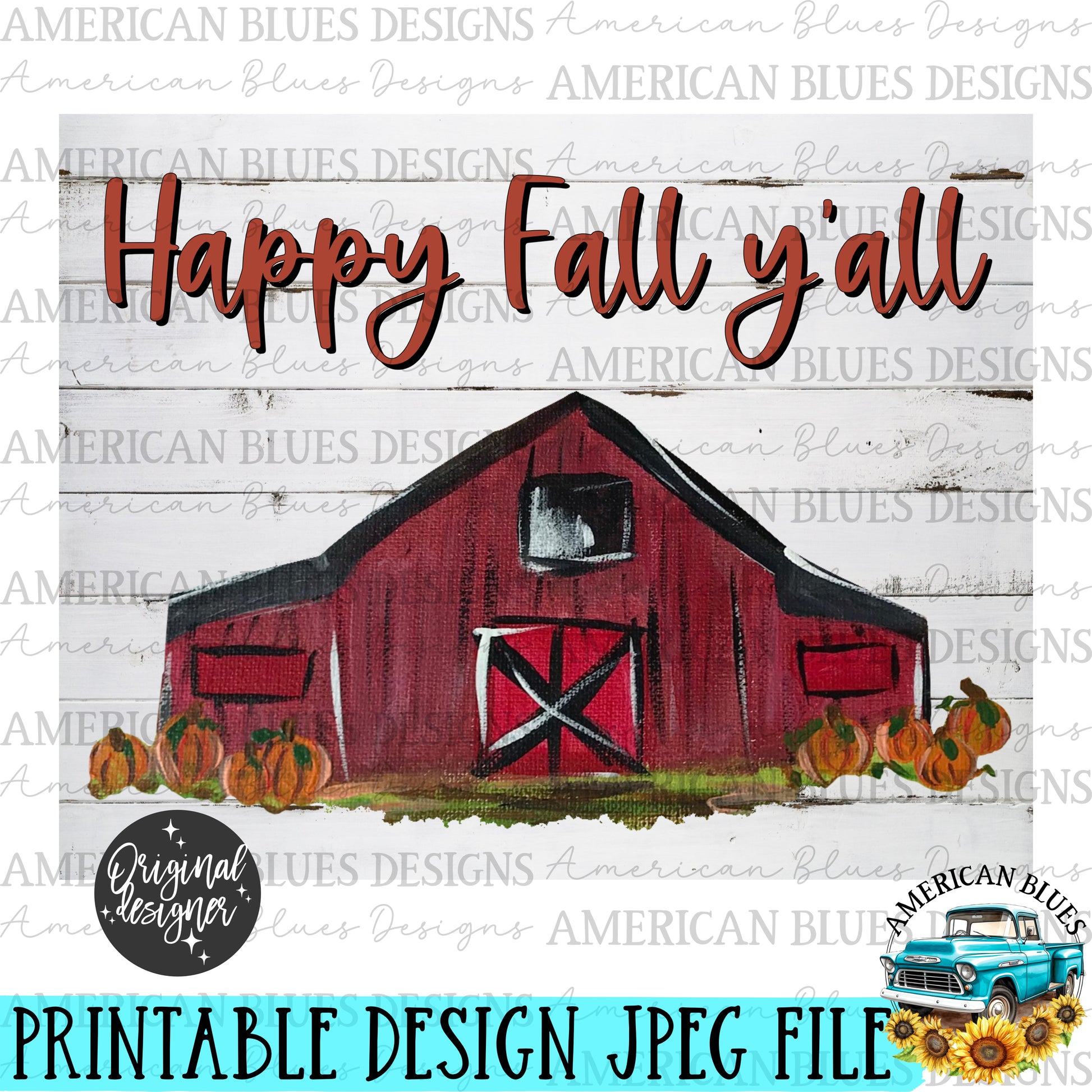 Happy Fall y'all red barn printable art | American Blues Designs