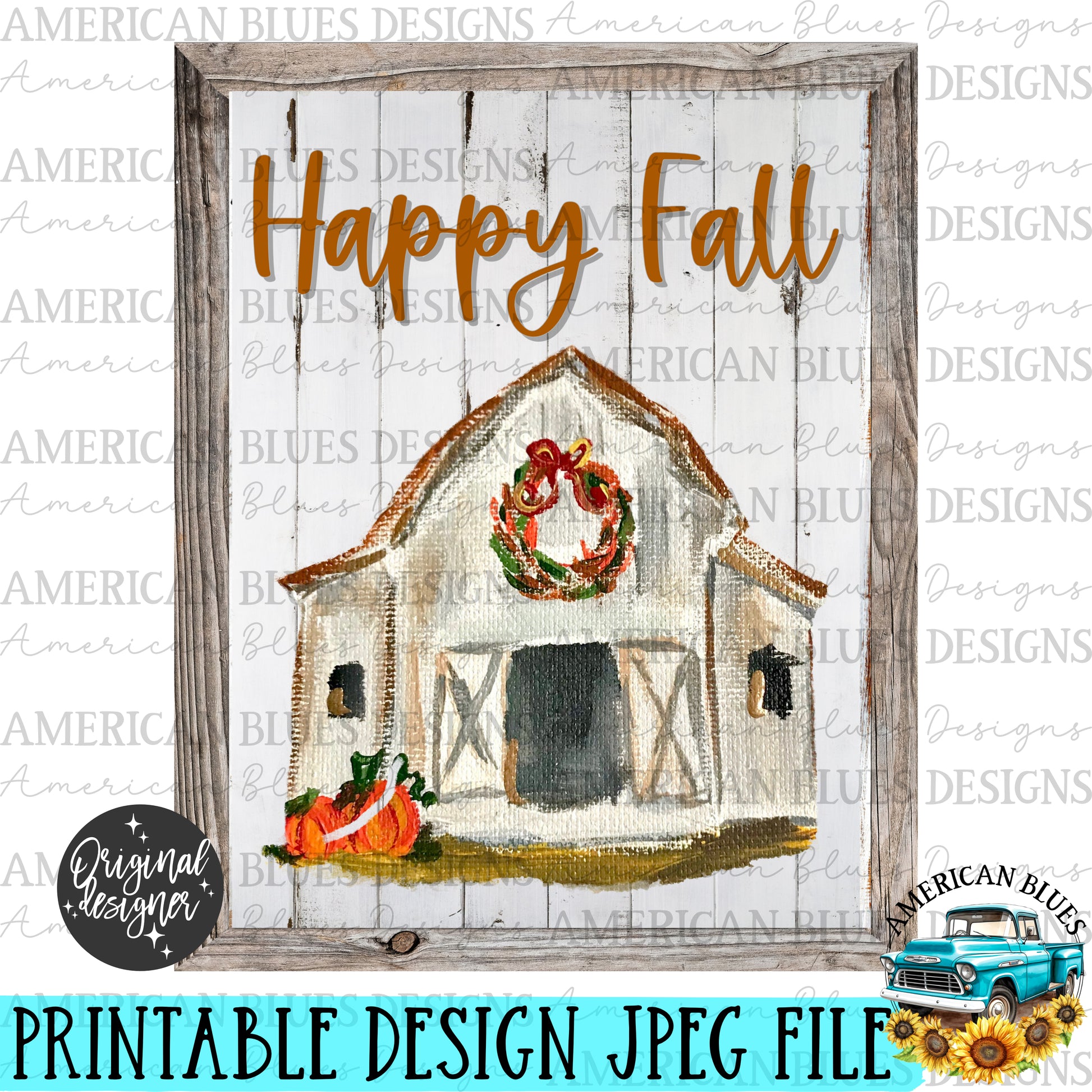 Happy Fall y'all white barn printable art | American Blues Designs