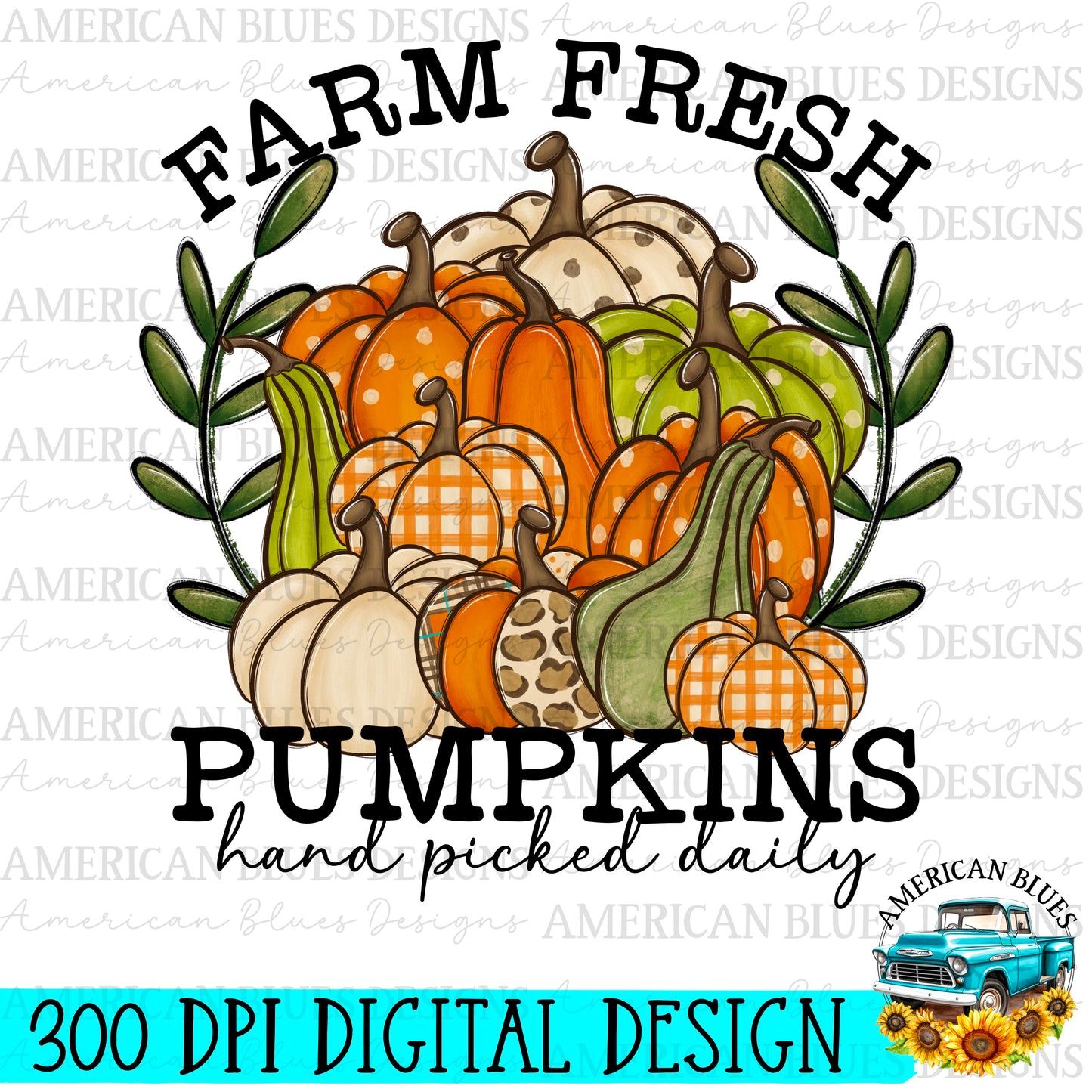 Farm Fresh Pumpkins digital design | American Blues Designs 