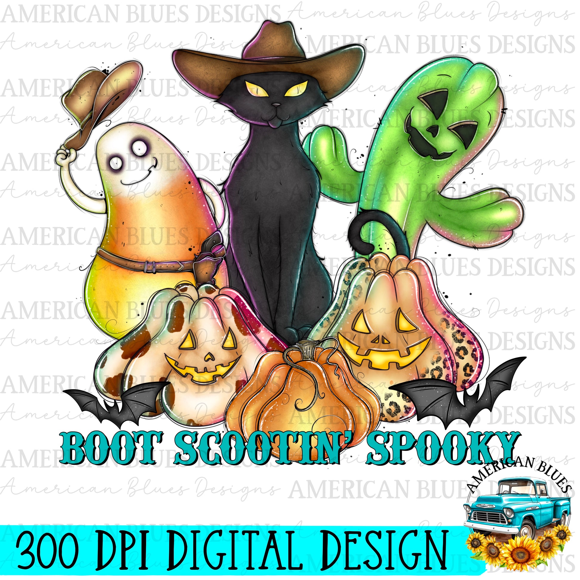 Boot Scootin’ Spooky digital design | American Blues Designs 