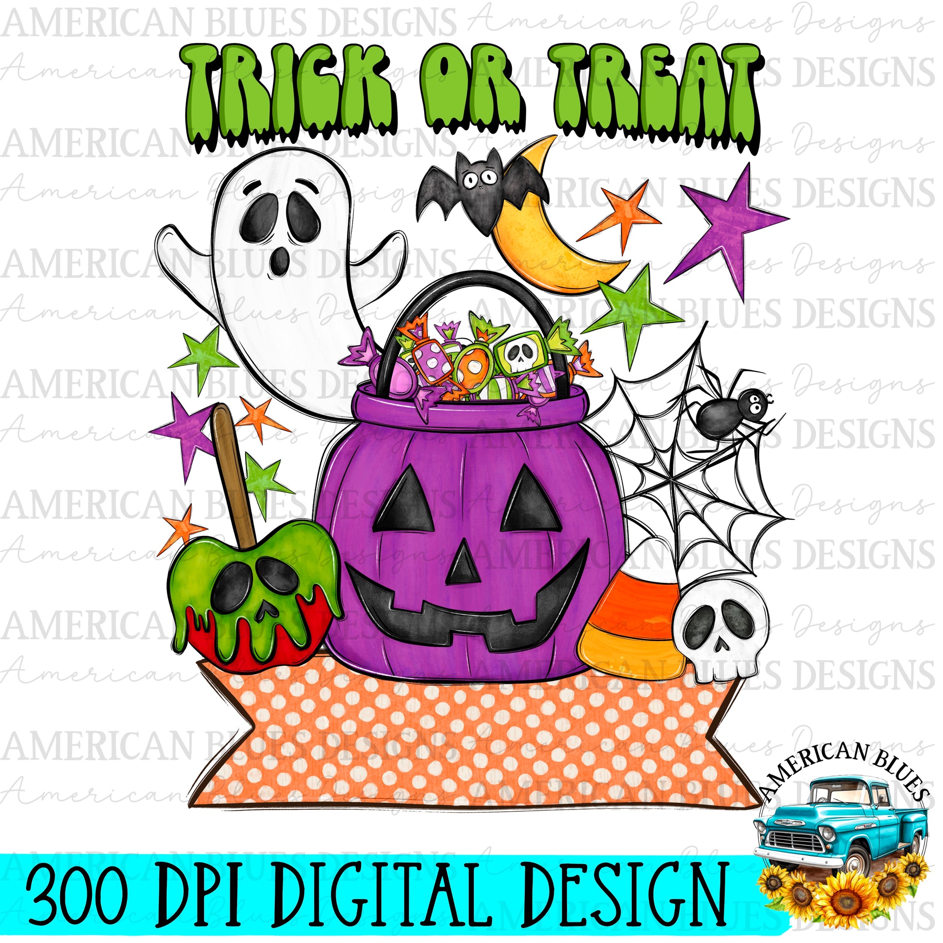 Spooky Things Trick or Treat digital design | American Blues Designs