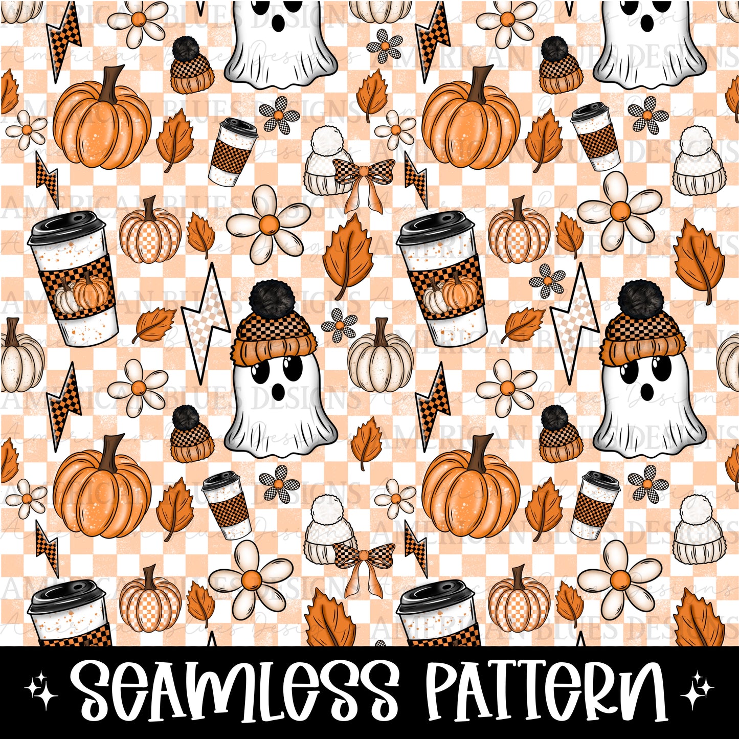 Checkered Ghostie seamless pattern digital design | American Blues Designs 