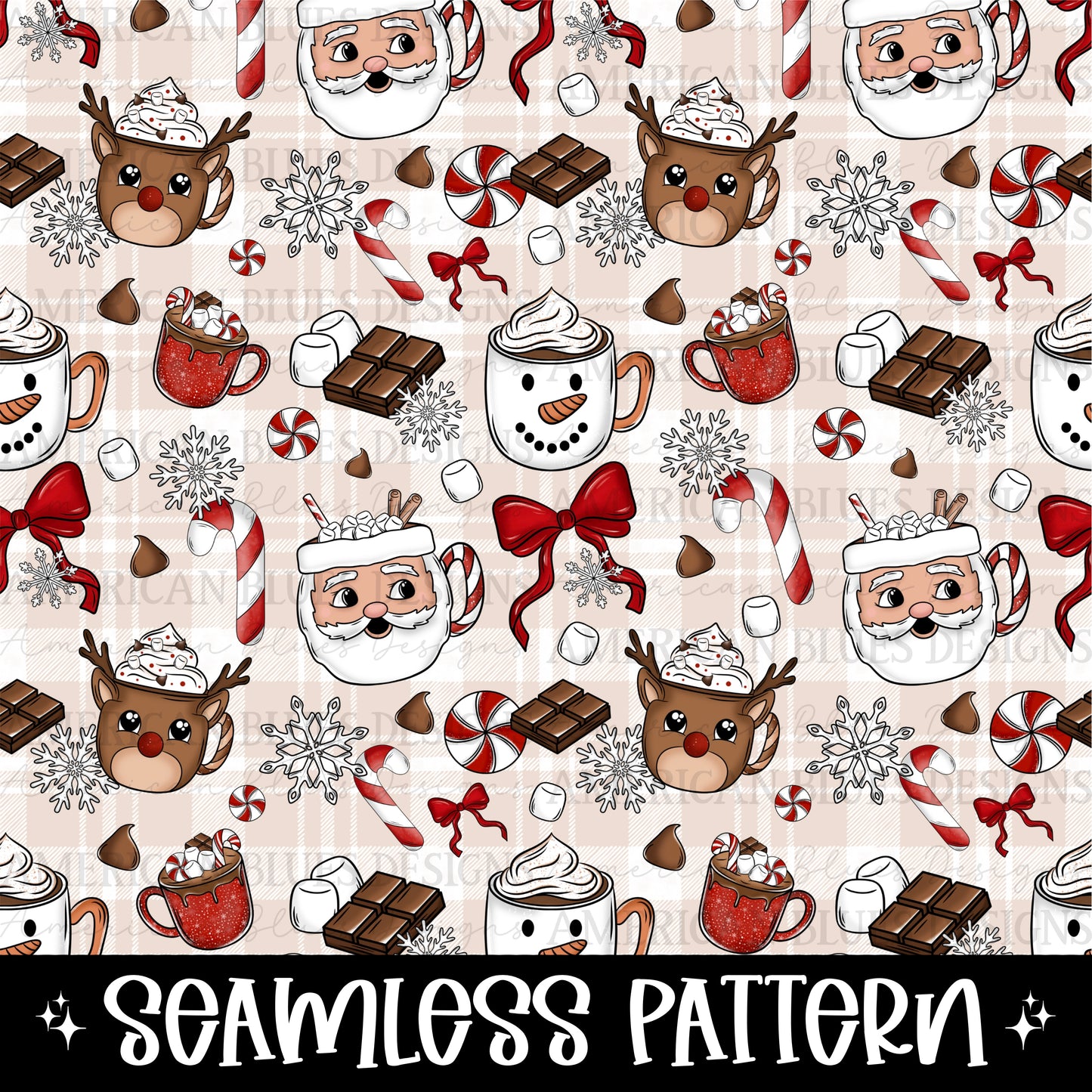 Christmas Mugs seamless pattern digital design | American Blues Designs 