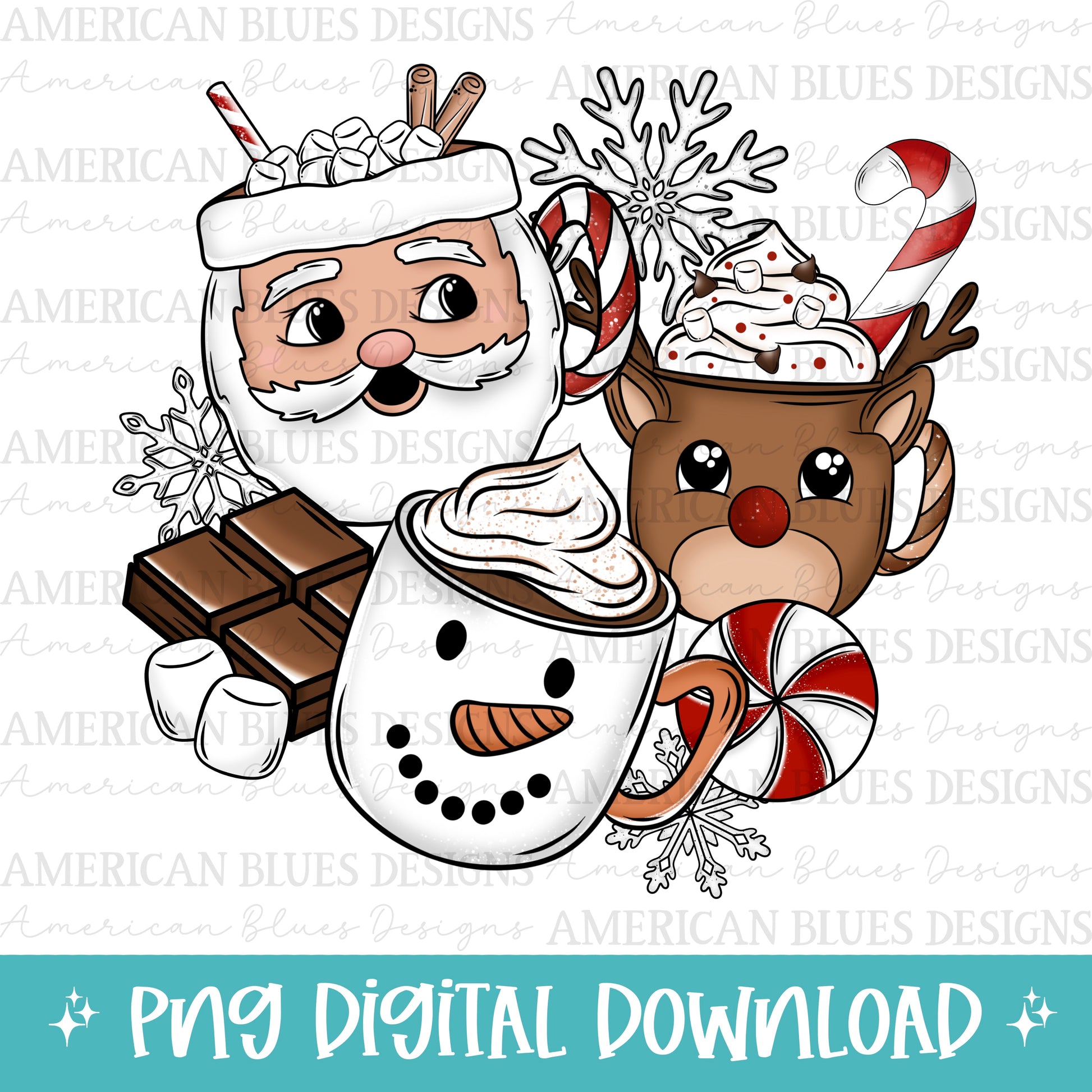 Christmas Mugs digital design | American Blues Designs 