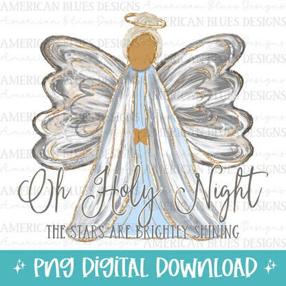 Oh Holy Night hand painted angel digital design | American Blues Designs