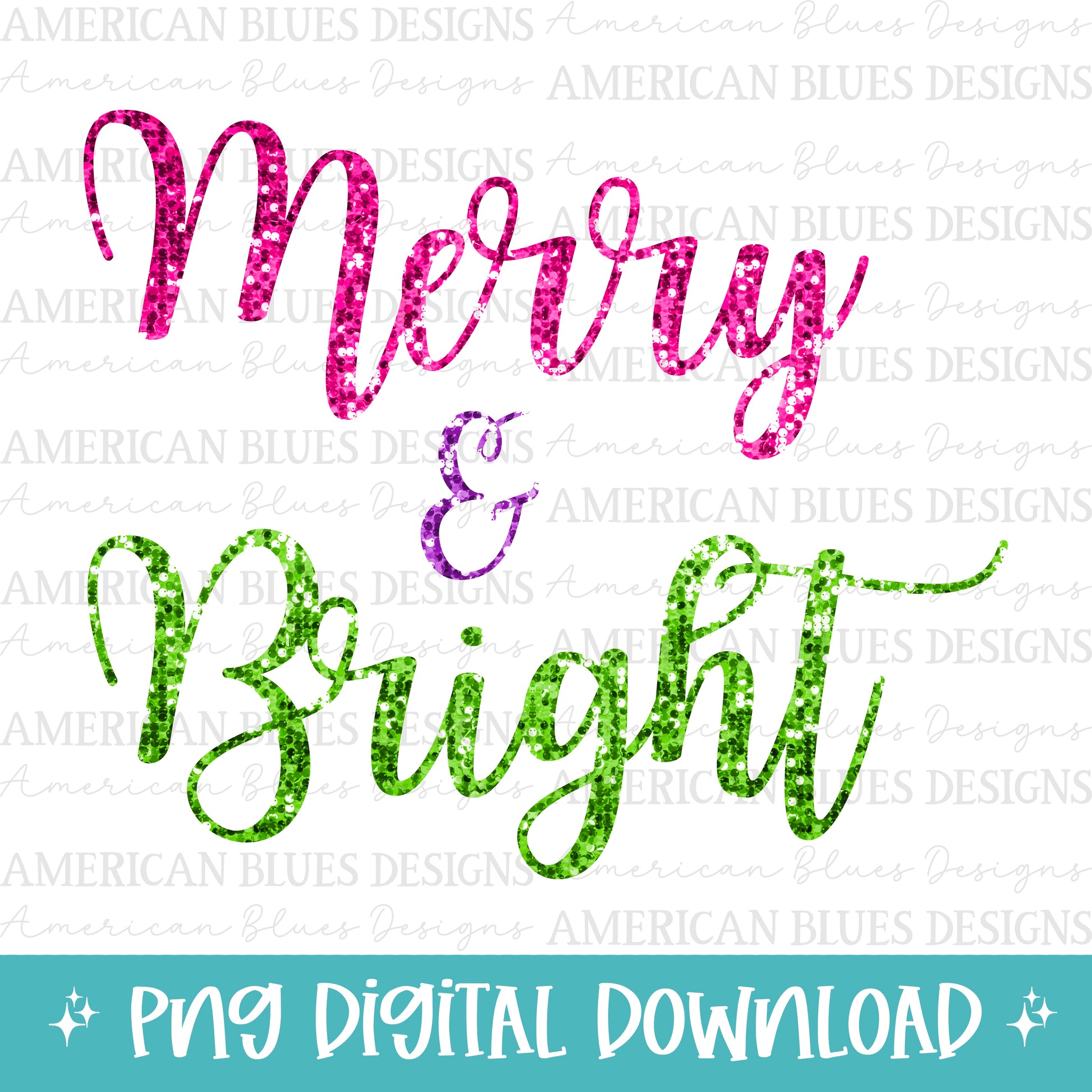 Merry & Bright sequin digtial design | American Blues Designs