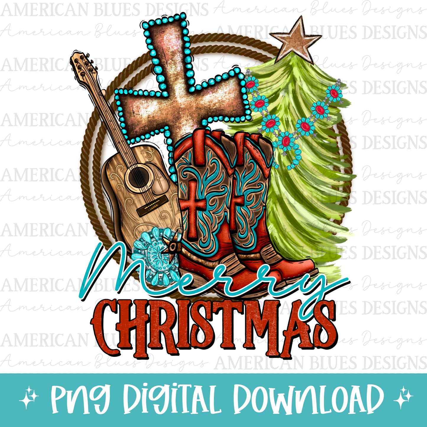 Merry Christmas- country cowboy digital design | American Blues Design