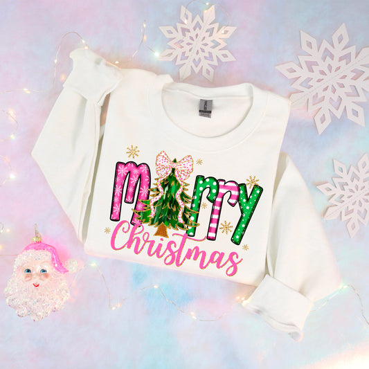 Merry Christmas pink, green and glitter digital design | American Blues Designs