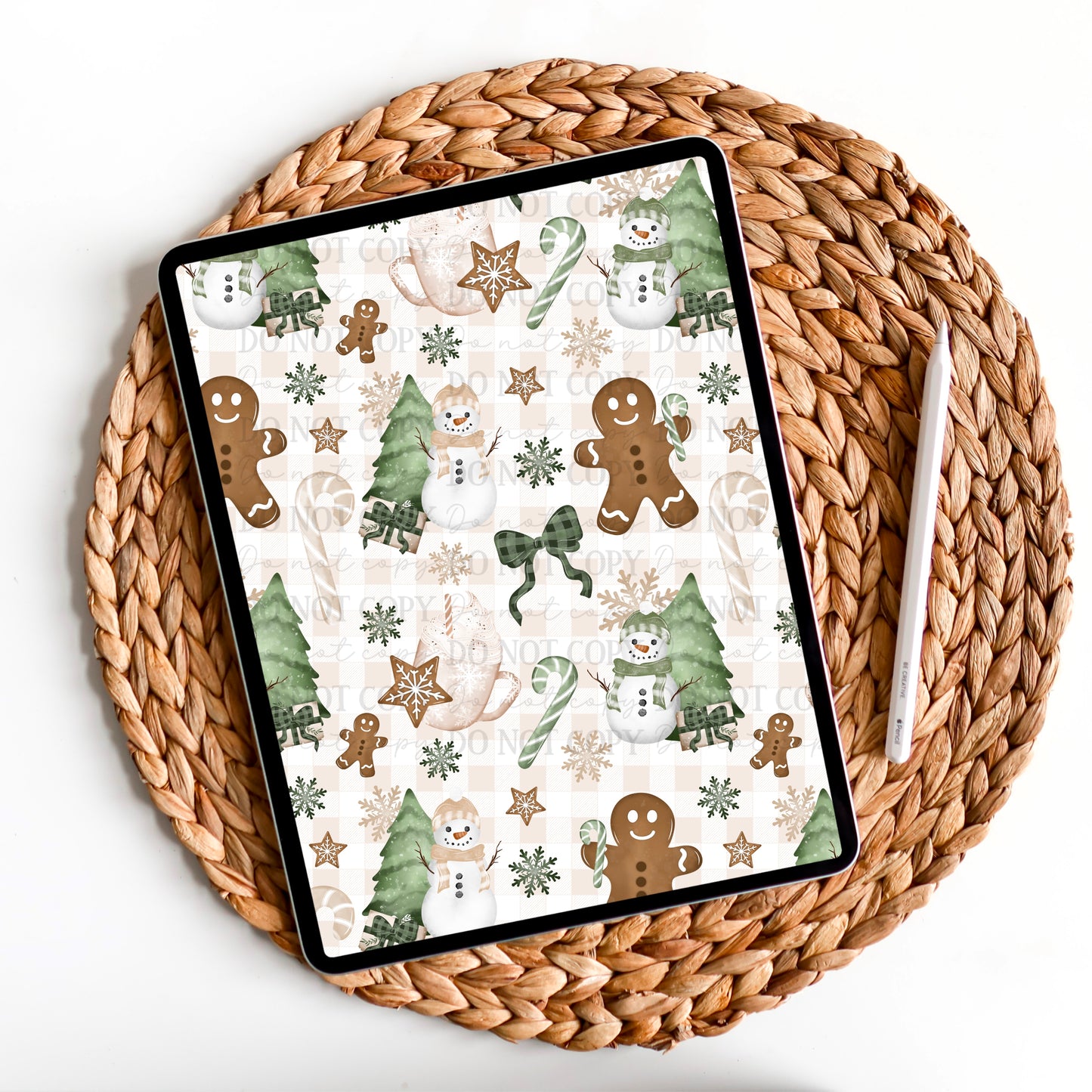 Gingerbread & Snowman watercolor seamless pattern digital design | American Blues Designs