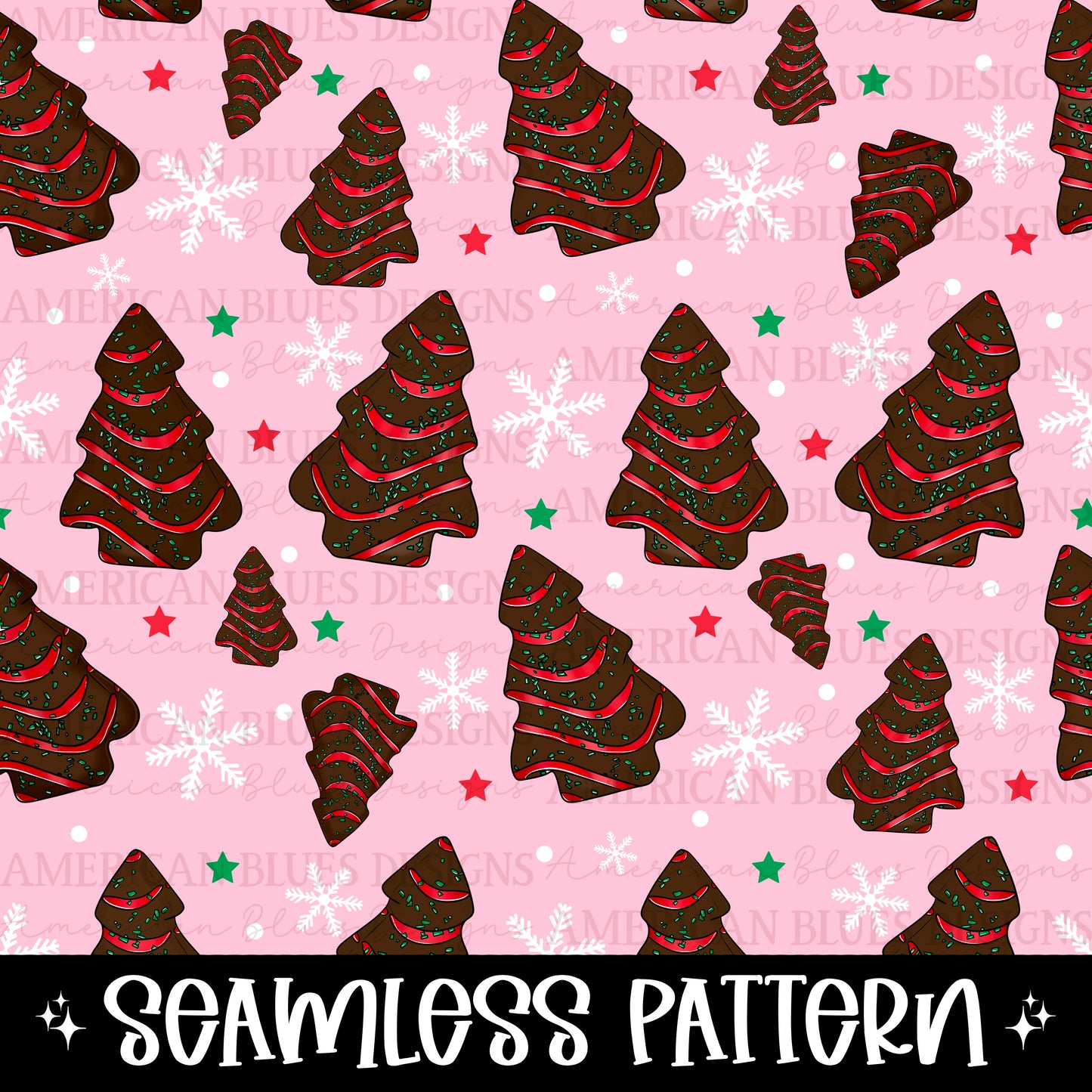 Christmas Tree Cake- Chocolate seamless pattern digital design | American Blues Designs 