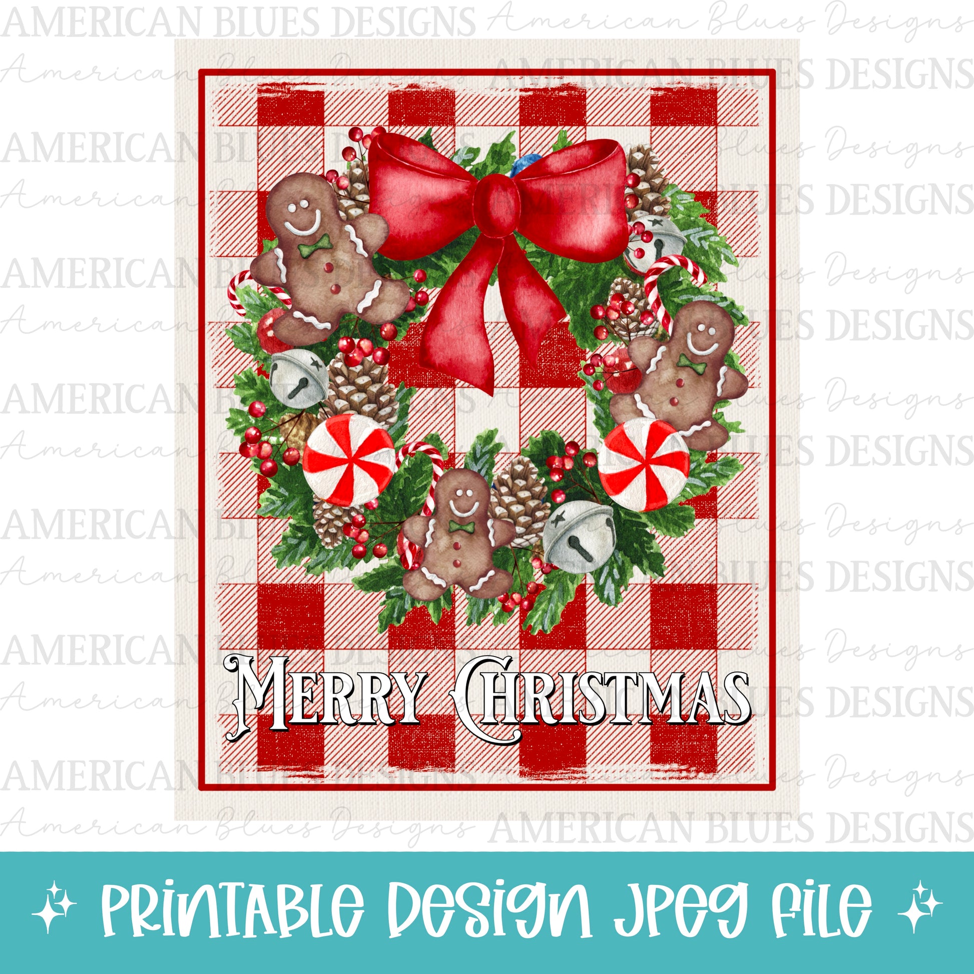 Merry Christmas Gingerbread Wreath printable | American Blues Designs