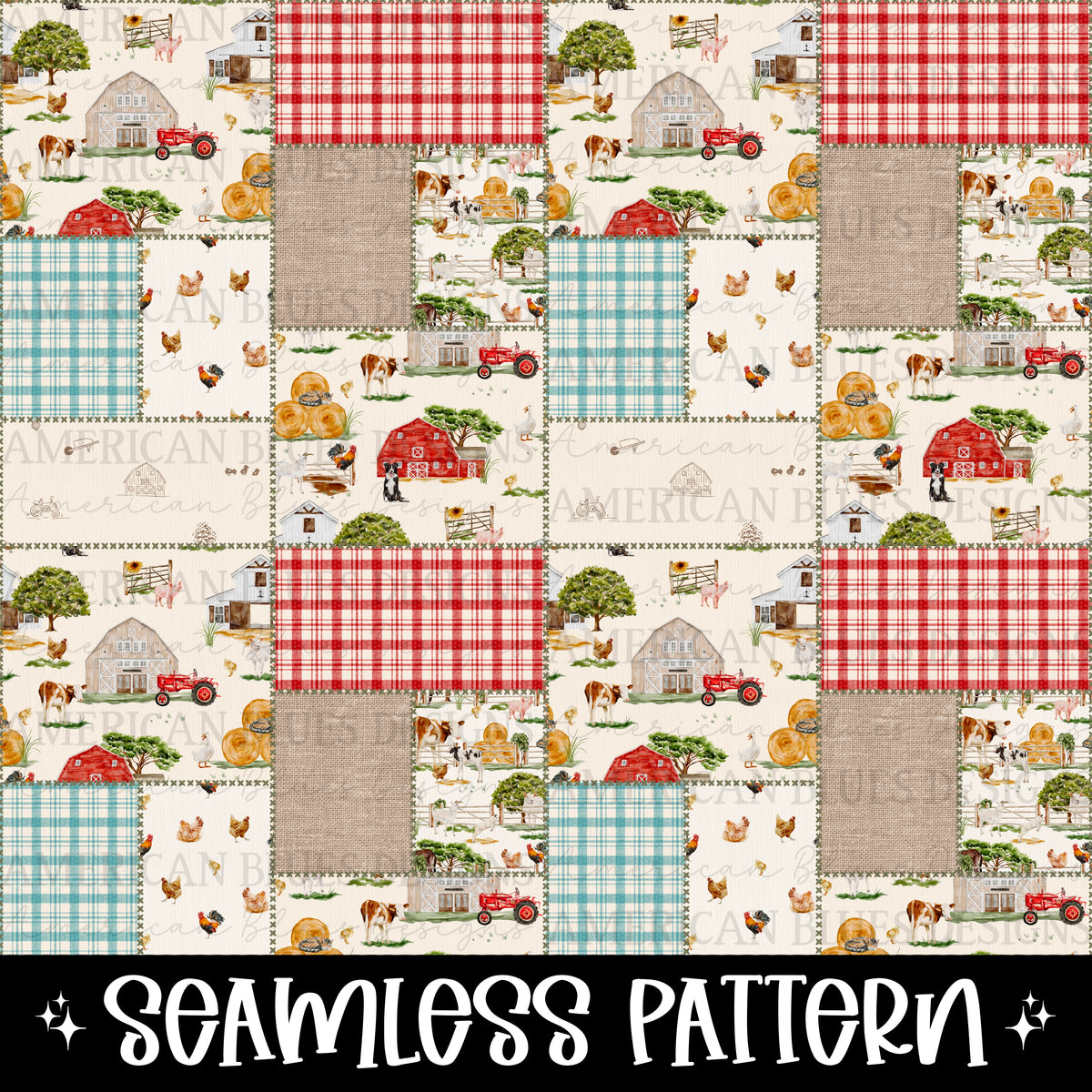 Red Farm Pattern Red Barn and Farm seamless pattern – American Blues Designs