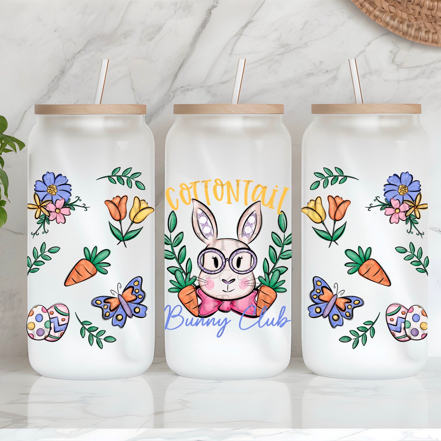 Cottontail Bunny Club 16 oz glass can wrap