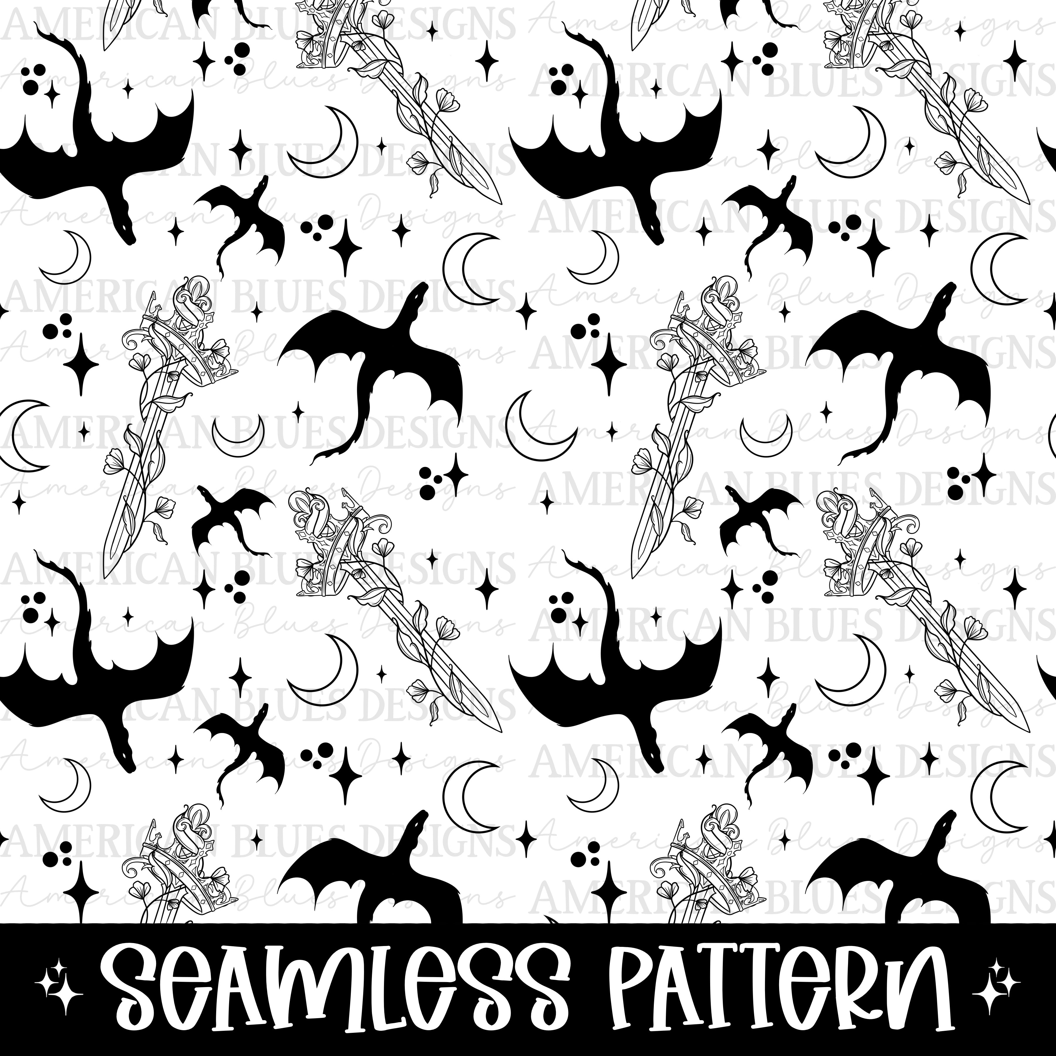 dragon seamless pattern, fantasy fabric print (digital... Fantasy Dragon seamless pattern – American Blues Designs