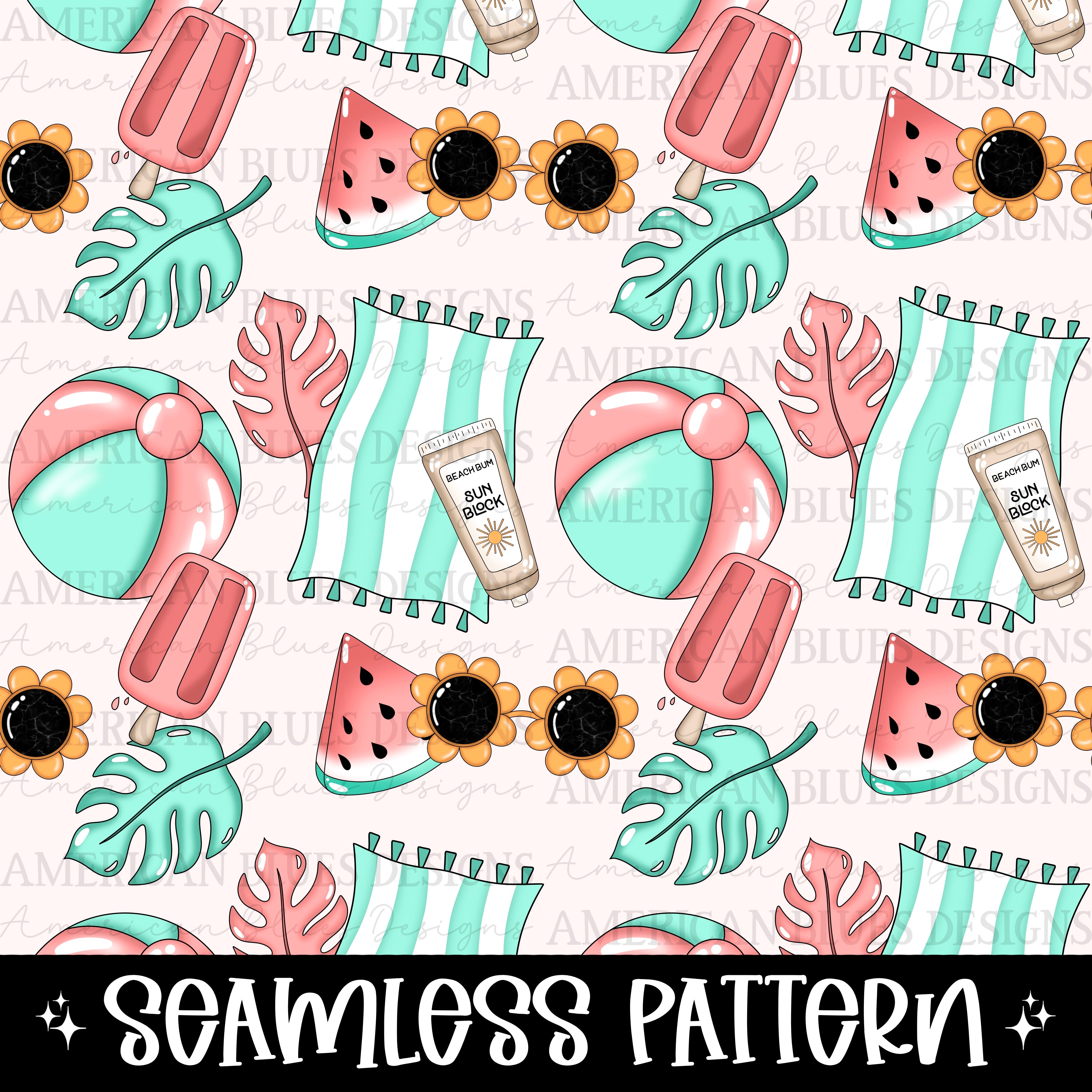 Sun Rays & Pool Days seamless pattern – American Blues Designs