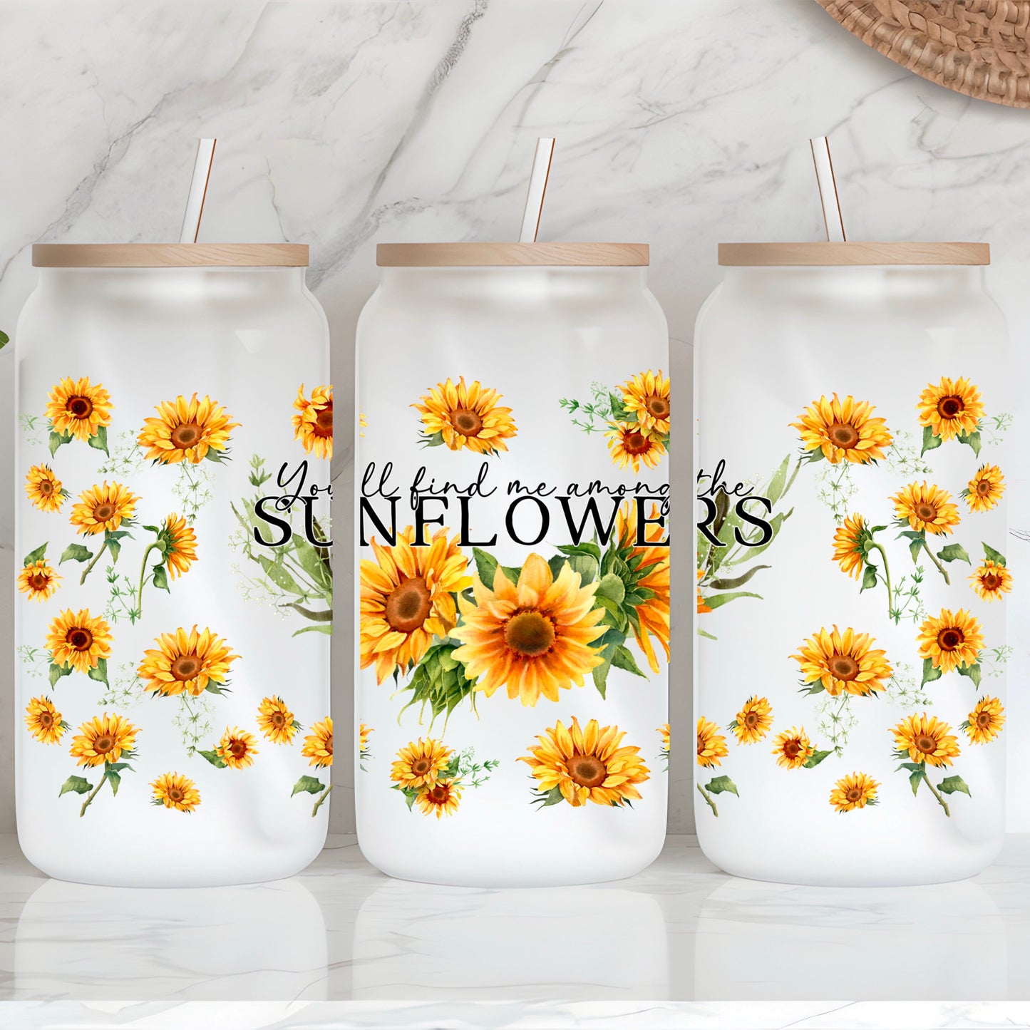 You’ll fine me among the sunflowers 16oz Libby wrap