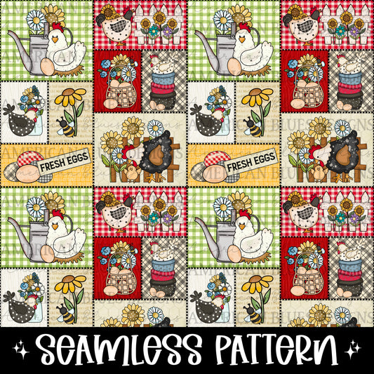 Chicken Farm Patchwork seamless pattern