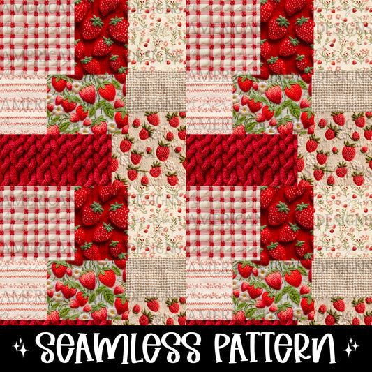Strawberry Knits Patchwork seamless pattern