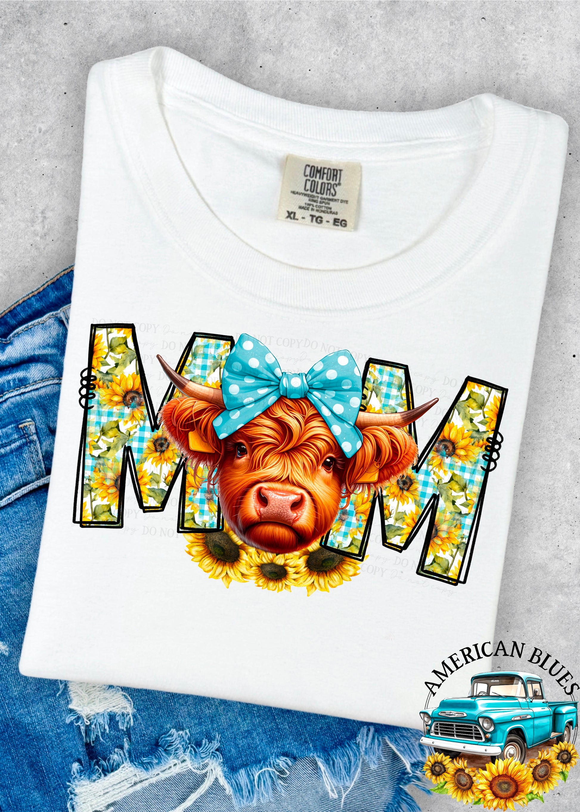 Mom- highland cow & sunflowers digital design | American Blues Designs