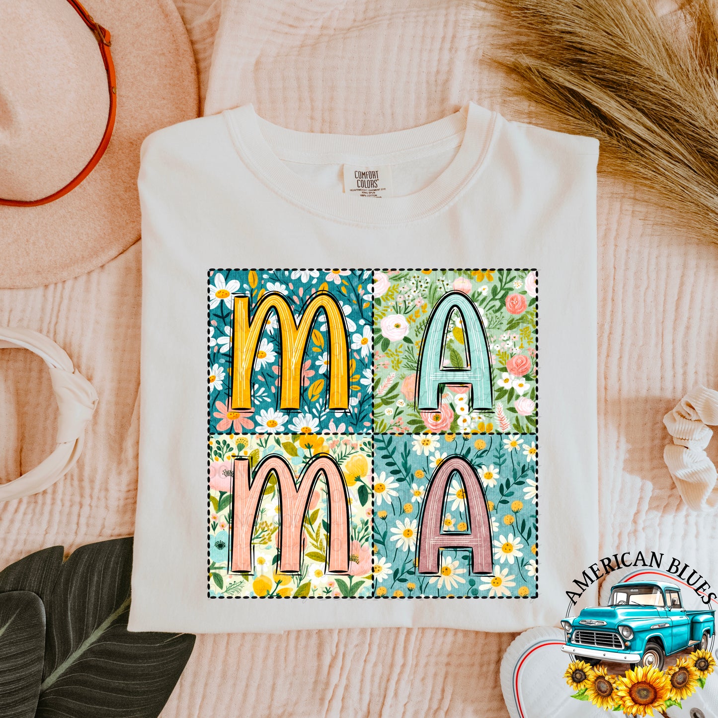 Mama -Vintage patchwork style  digital design | American Blues Designs