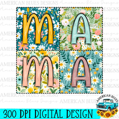 Mama -Vintage patchwork style  digital design | American Blues Designs