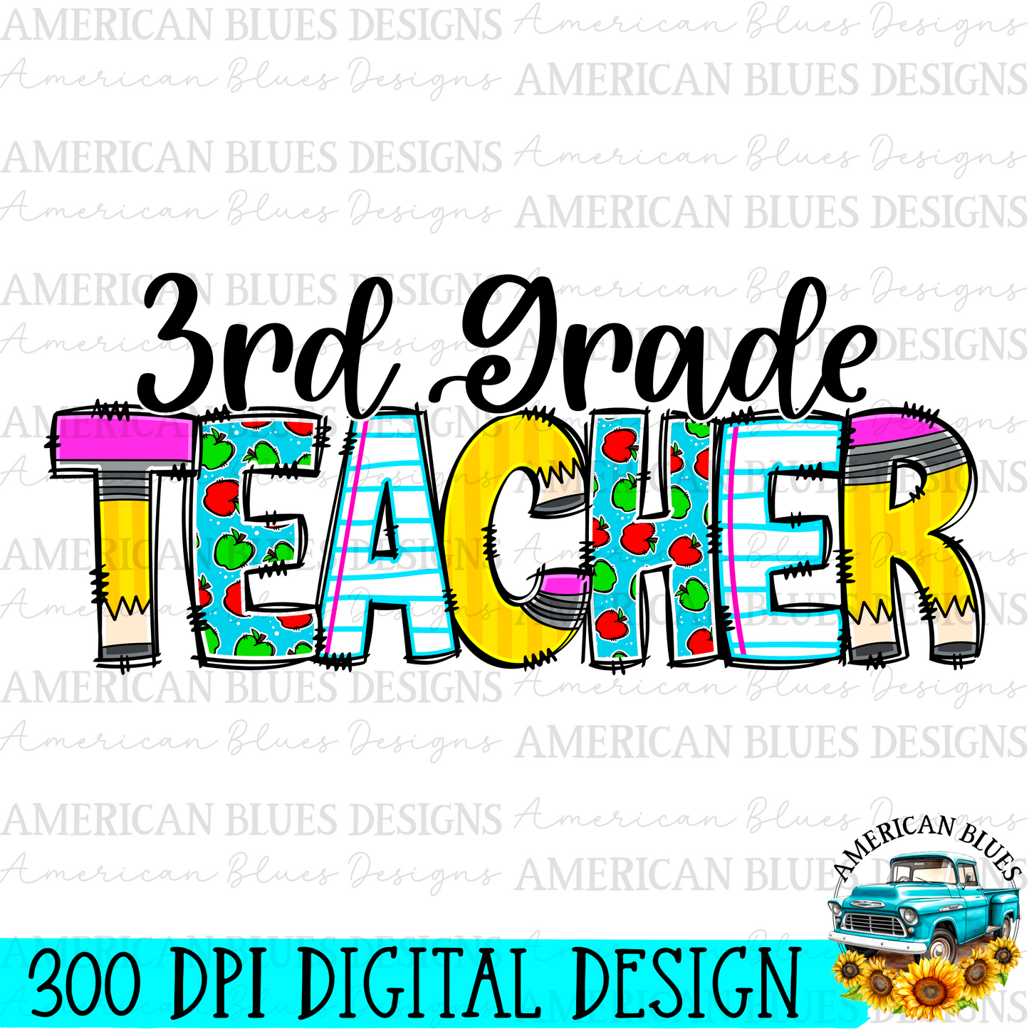 3rd grade Teacher digital design | American Blues Designs 