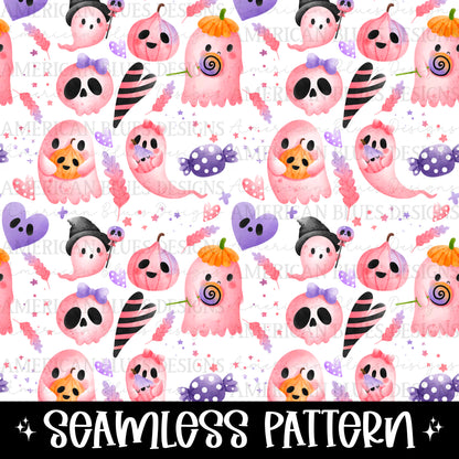 Pink Candy Ghostie seamless pattern