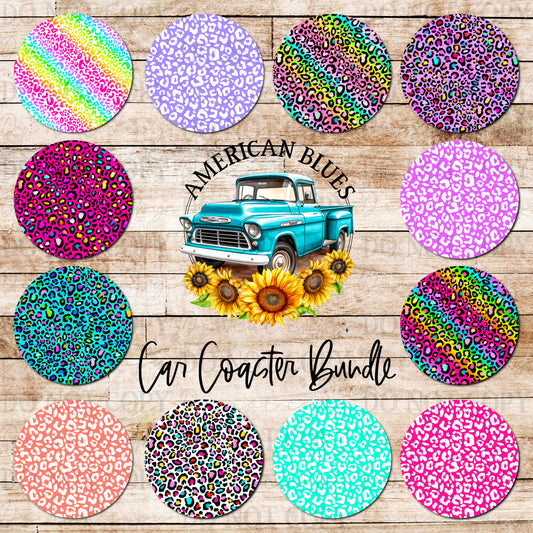 Bright leopard car coaster bundle