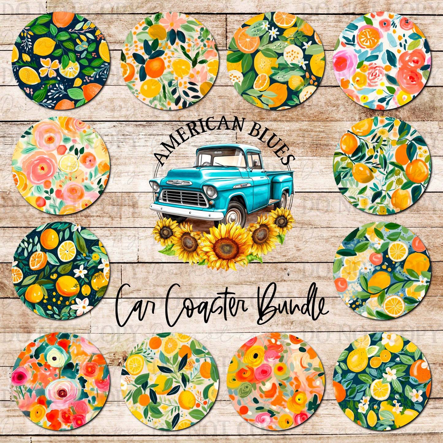 Citrus & Blooms car coaster bundle