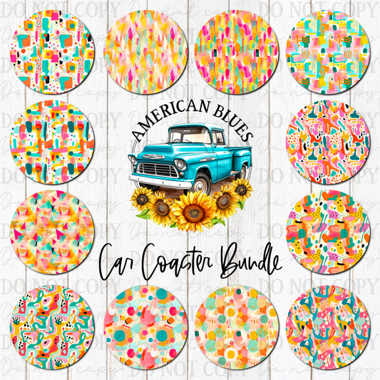 Colorful Abstract car coaster bundle