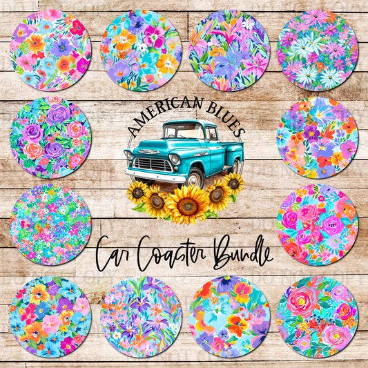 Neon Florals car coaster bundle