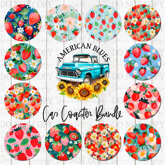 Farm Fresh Strawberries car coaster bundle