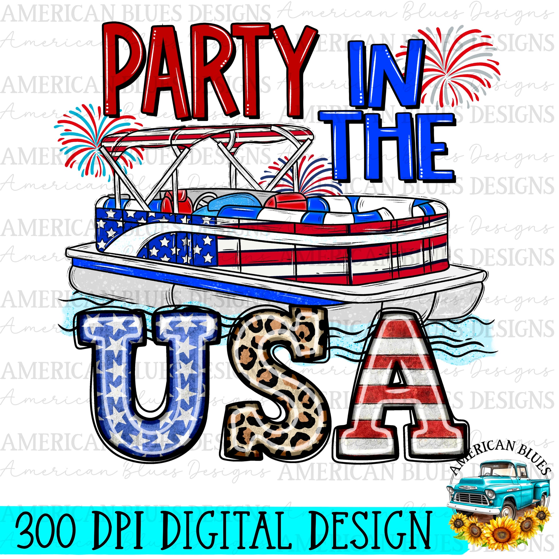 Party in the USA pontoon boat digital design | American Blues Designs 