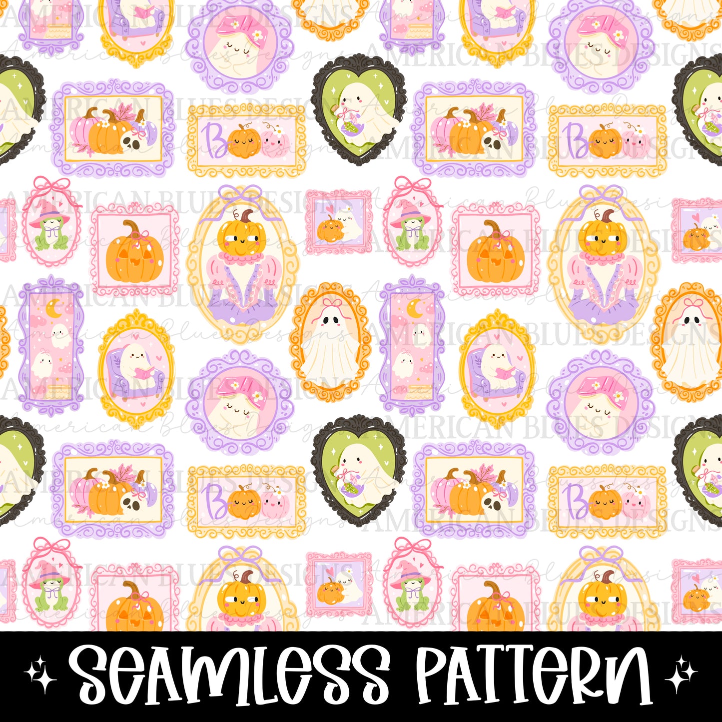 Ghosts & Pumpkins Frames seamless pattern