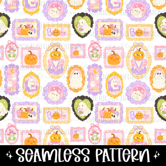 Ghosts & Pumpkins Frames seamless pattern