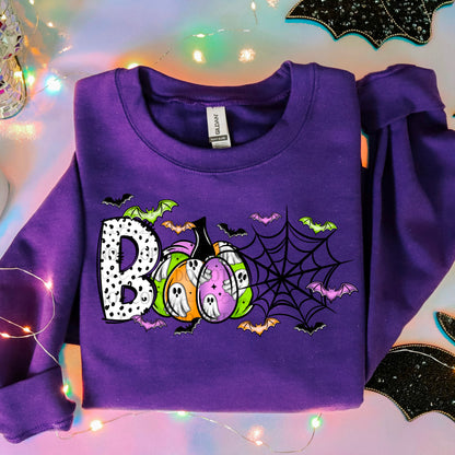 BOO bright pumpkin & web