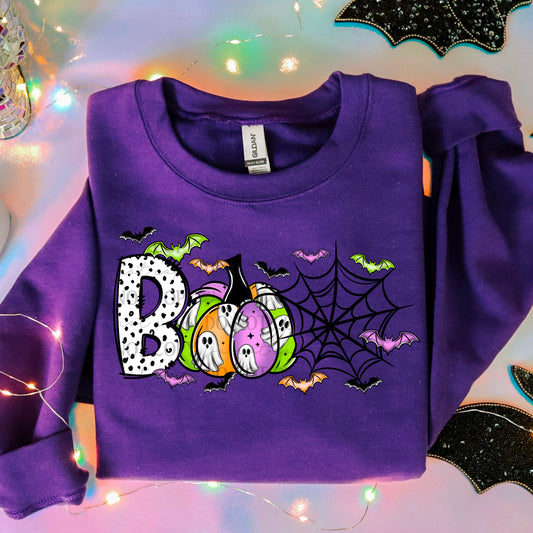 BOO bright pumpkin & web