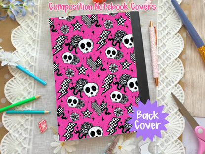 Neon Pink Skull & Snakes Composition Notebook Cover
