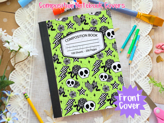 Neon Green Skull & Snakes Composition Notebook Cover