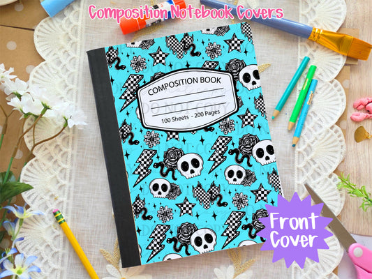 Teal Skull & Snakes Composition Notebook Cover