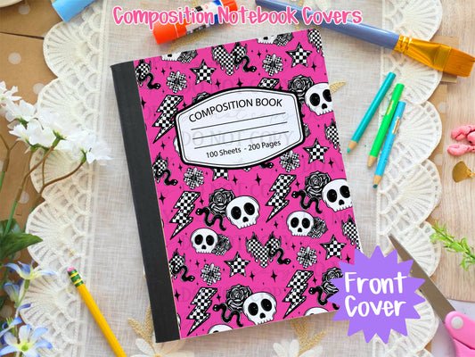Neon Pink Skull & Snakes Composition Notebook Cover