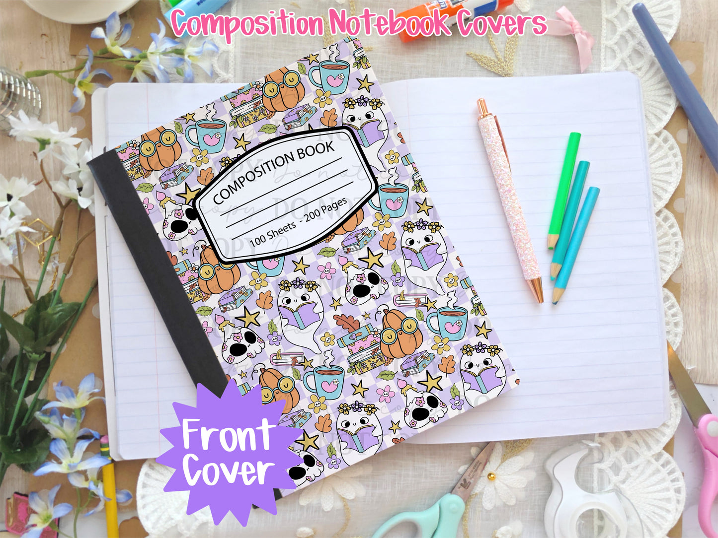 Bookish Pumpkin Ghostie Composition Notebook Cover
