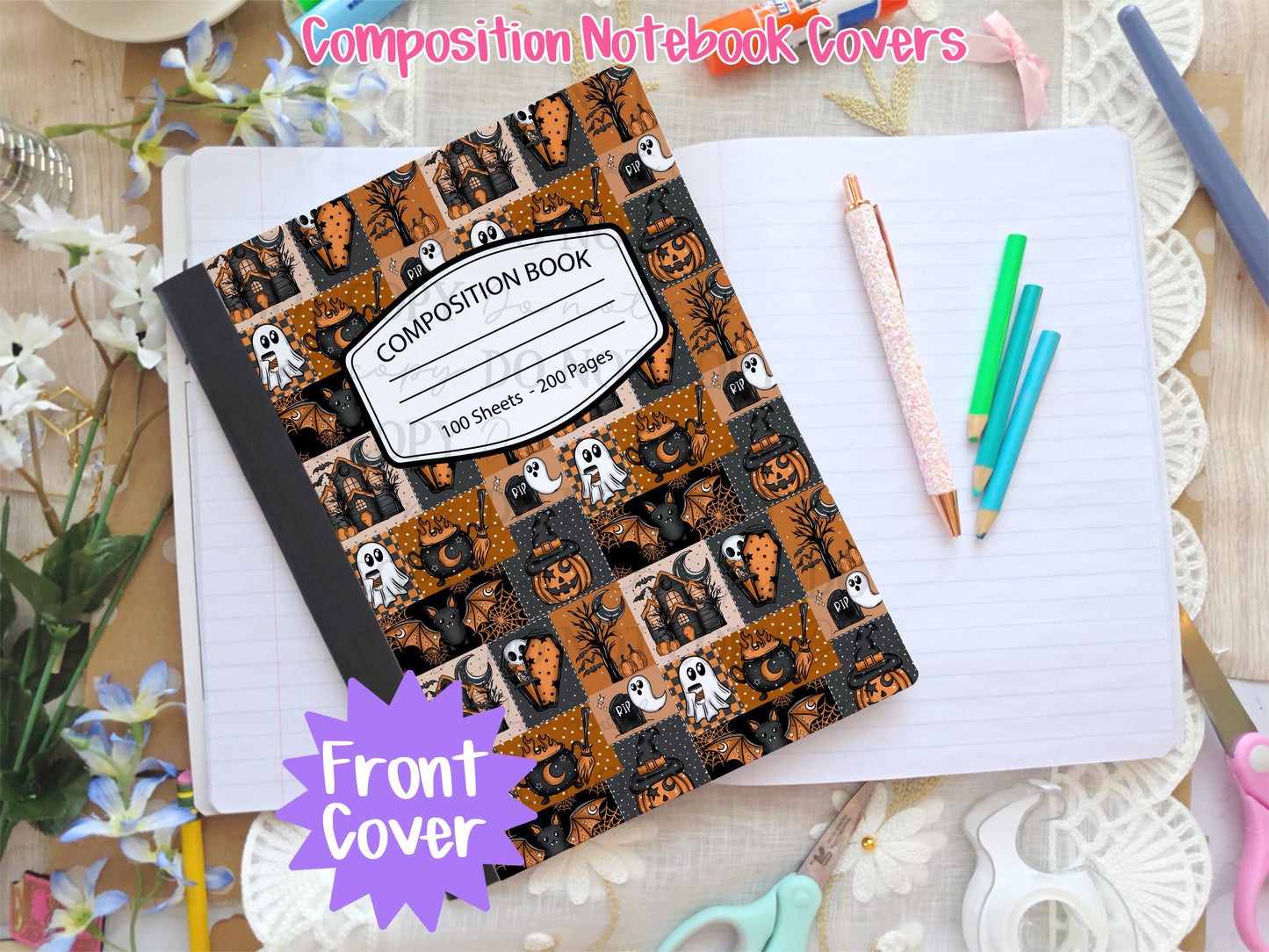 Vintage Halloween Patchwork Composition Notebook Cover