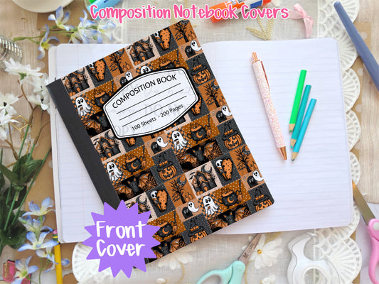Vintage Halloween Patchwork Composition Notebook Cover