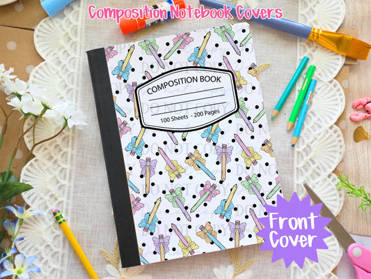 Bows & Pencils Coquette Composition Notebook Cover
