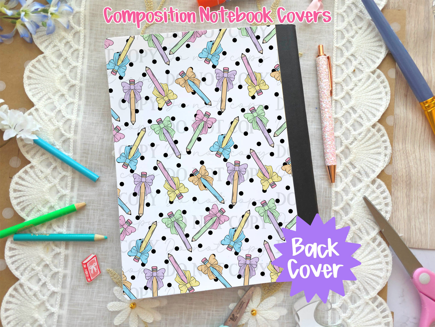 Bows & Pencils Coquette Composition Notebook Cover