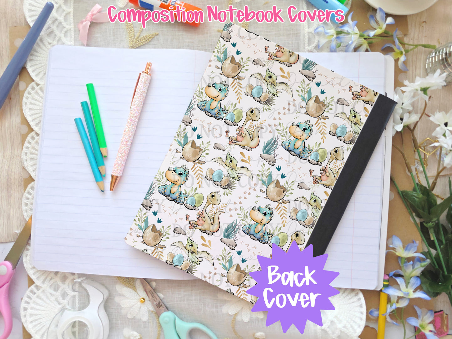 Cute Dinos Composition Notebook Cover