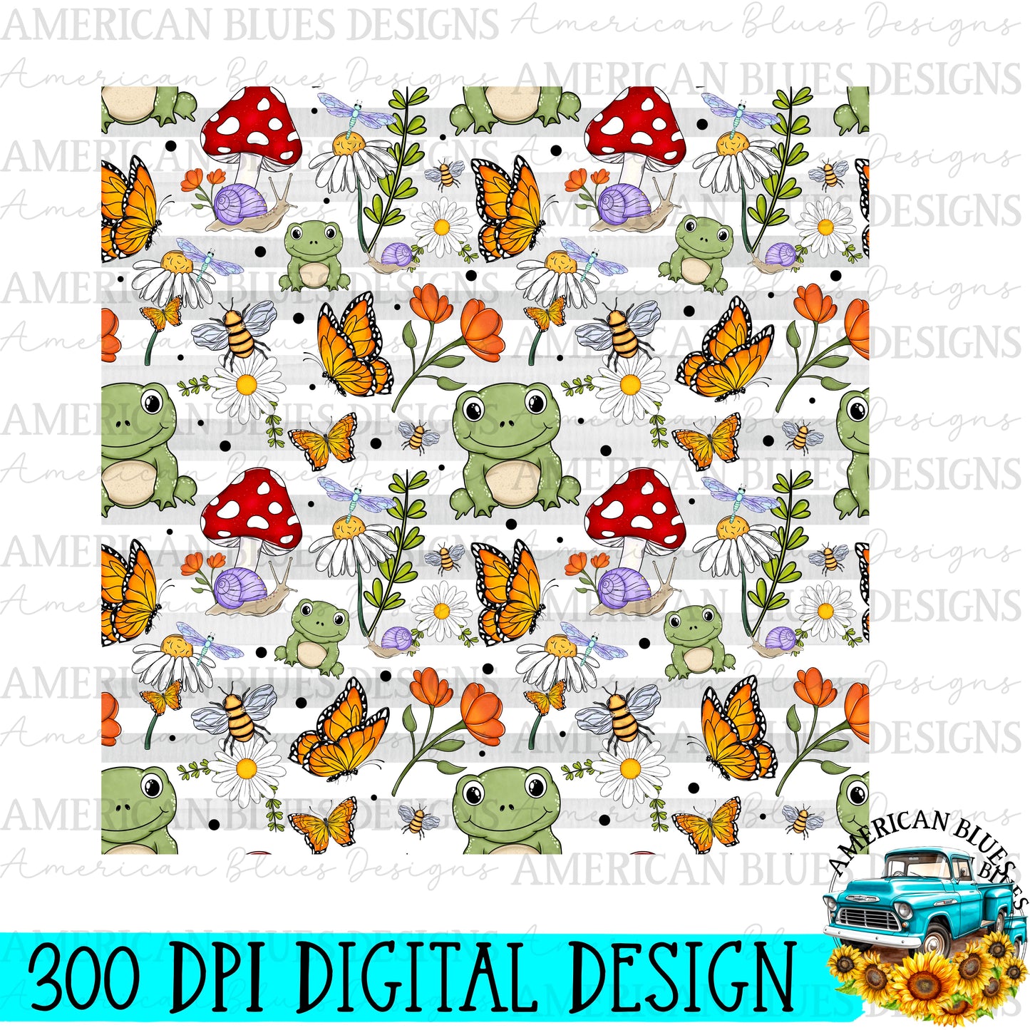 Cottage Garden Seamless Pattern digital design | American Blues Designs 