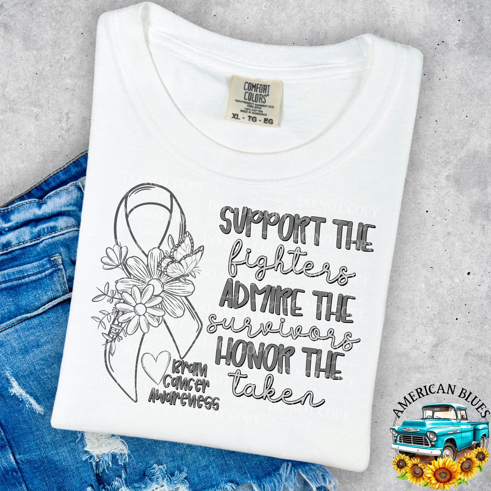 Support, Admire, Honor - Brain Cancer Awareness digital design | American Blues Designs 